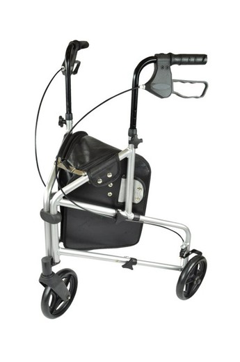 Rollator- caminador ligero de aluminio de tres ruedas. Plata