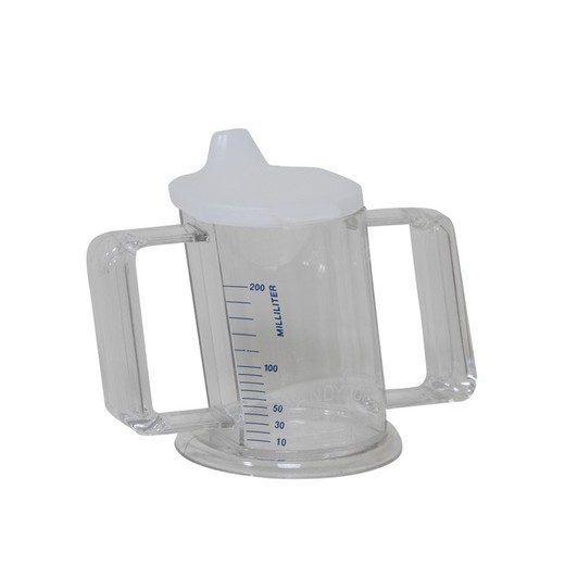 Taza handycup con tapa. Transparente y graduado