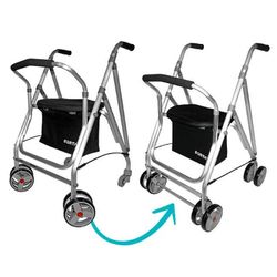 Andador de aluminio Ara-D con asiento y ruedas giratorias