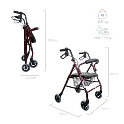 Déambulateur pliant, Aluminium avec freins à levier, Assise et dossier Escorial