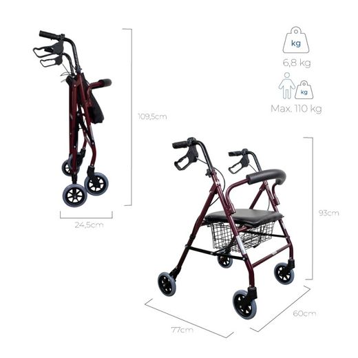 Déambulateur pliant, Aluminium avec freins à levier, Assise et dossier Escorial