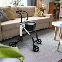 Déambulateur pliant en aluminium, Poignée à levier unique, Avec sac et plateau