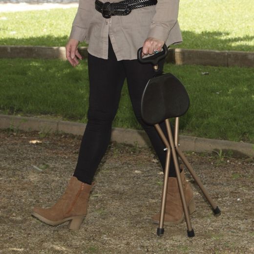 Canne à assise trois pieds