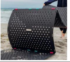 Panneau de mobilité en dalles de sable, panneaux d'accès à la plage, gazon, gravier.