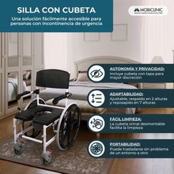 Silla de baño y ducha caligula, con ruedas, Con inodoro, Autopropulsable, Altura regulable