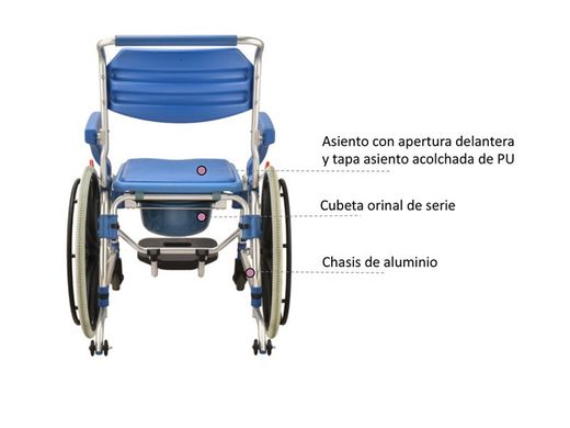 Dusch- und Toilettenstuhl mit 24-Zoll-ADAS-Rädern