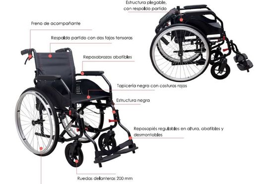 Fauteuil roulant Latina Compact Red avec freins d'accompagnement