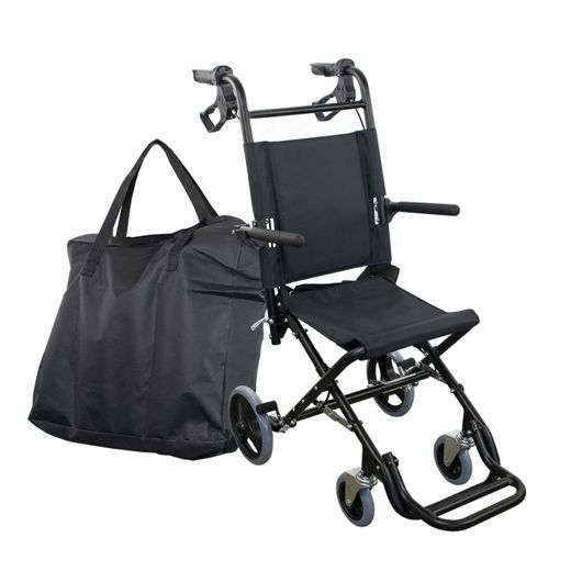 Fauteuil roulant de transport pliable en aluminium noir Saturno