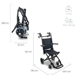 Fauteuil roulant de transport pliable en aluminium noir Saturno