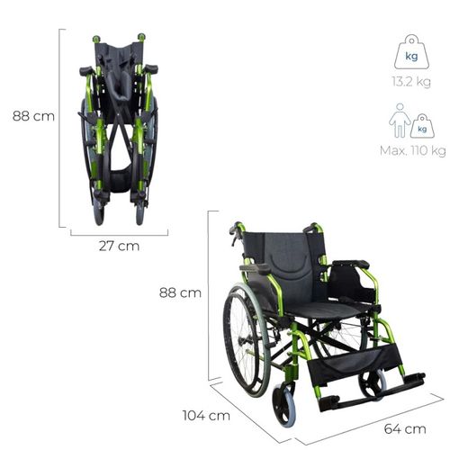 Fauteuil roulant pliant en aluminium à dossier divisé Bologne